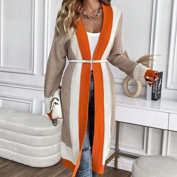 Multicolor Casual Womens Color Block Open Front Cardigan - Picture 5 of 6